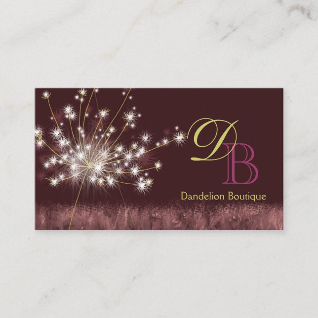 Twilight Dandelion Unique Monogram Business Card (Front)