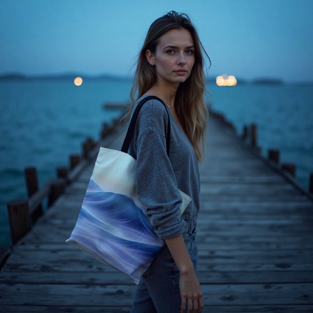 Twilight Drift Fluid Abstract Coastal Tote Bag (Twilight Drift Tote. Lavender & deep teal waves for an artful, serene coastal carry.)