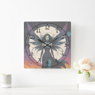 Twilight Enchantress: The Nocturnal Fae Square Wall Clock