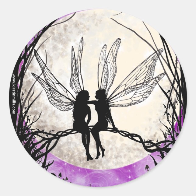 Twilight Fairy Art Stickers, Fairy Silhouettes Classic Round Sticker (Front)