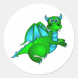 Twilight Flight - Cute Green & Blue Dragon Classic Round Sticker