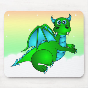 Twilight Flight - Cute Green & Blue Dragon Mouse Pad