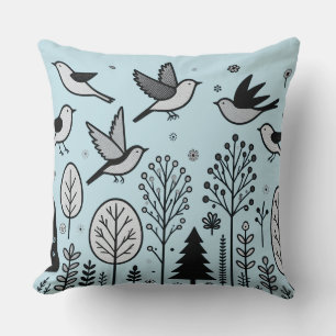 Twilight Forest Birds Light blue Cushion