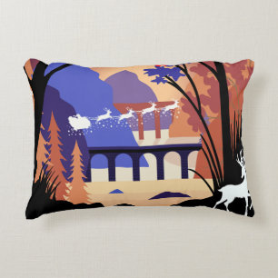 Twilight Forest Christmas Santa Sleigh Decorative Cushion