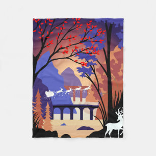 Twilight Forest Christmas Santa Sleigh Fleece Blanket