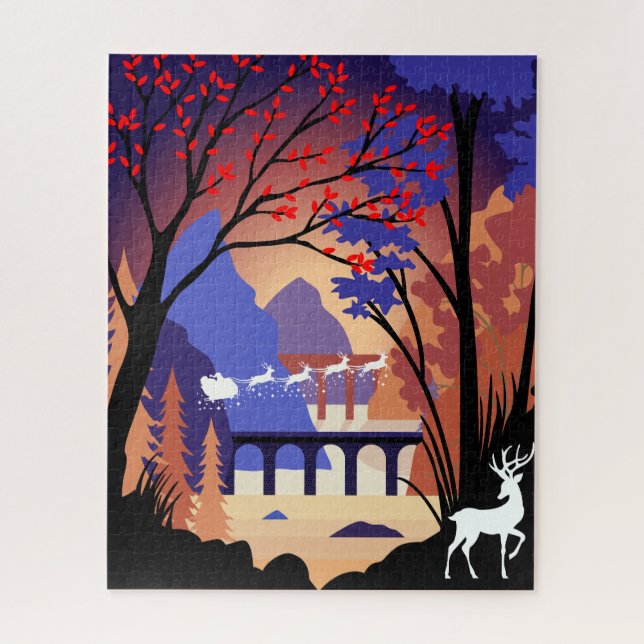Twilight Forest Christmas Santa Sleigh Jigsaw Puzzle (Vertical)