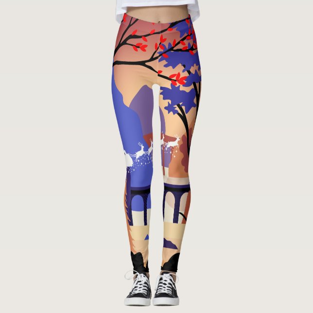 Twilight Forest Christmas Santa Sleigh Leggings (Front)