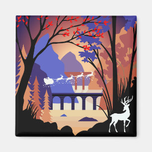 Twilight Forest Christmas Santa Sleigh Magnet