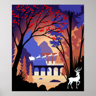 Twilight Forest Christmas Santa Sleigh Poster