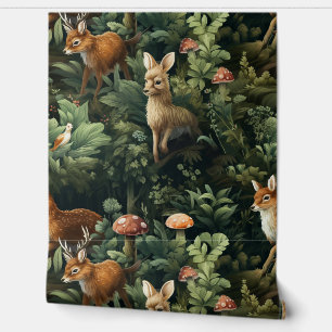 Twilight Forest Friends Botanical Wallpaper