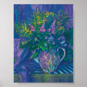 Twilight & Goldenrod Wildflowers Pastel Painting Poster