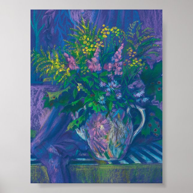 Twilight & Goldenrod Wildflowers Pastel Painting Poster (Front)