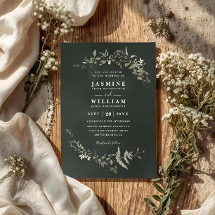 Twilight Greenery Rustic Elegant QR Code Wedding Invitation