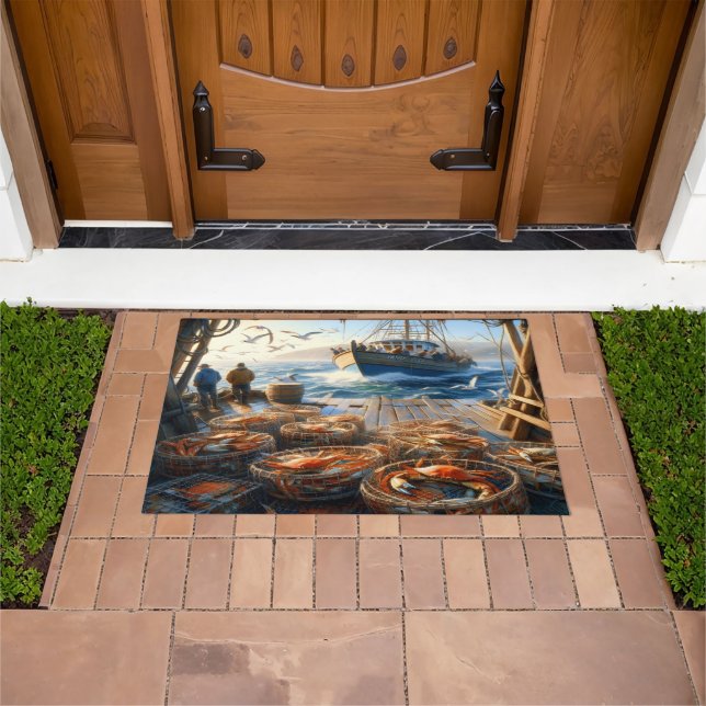 Twilight Harvest Fishermen Collecting Crabs 36x24 Doormat (Outdoor)