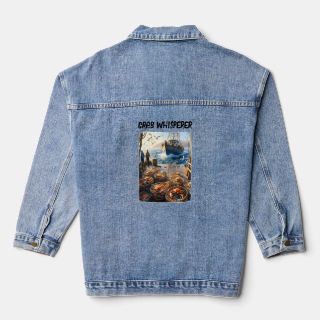 Twilight Harvest Fishermen Collecting Crabs Denim Jacket (Back)