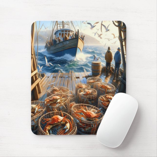 Twilight Harvest Fishermen Collecting Crabs Mouse Pad (With Mouse)