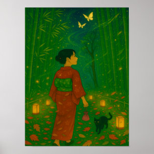 Twilight in the Bamboo Forest – Kimono Girl Poster