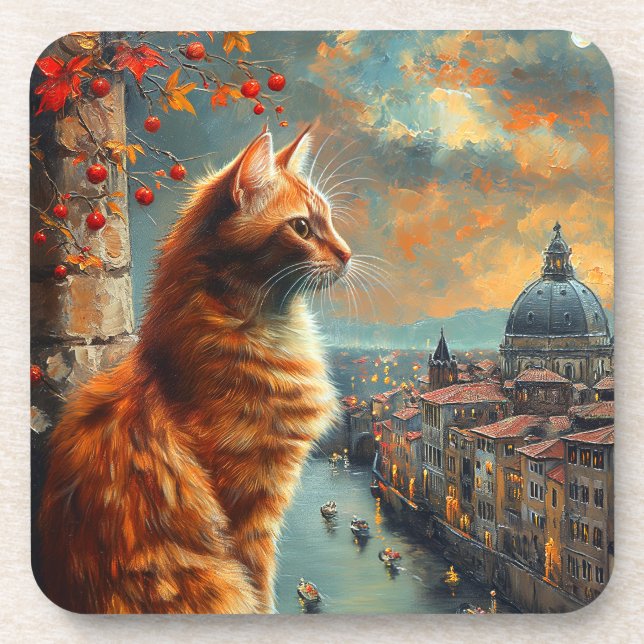 Twilight in Venice | Ginger Cat on a Canal Coaster (Front)