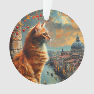 Twilight in Venice Ginger Cat on a Canal Ornament