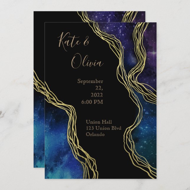 Twilight Moon Phases Dark and Moody Wedding Invita Invitation (Front/Back)