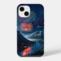 Twilight Mountain with Fireworks