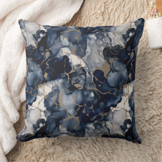 Twilight Navy Blue and Grey with Antique Gold Cushion