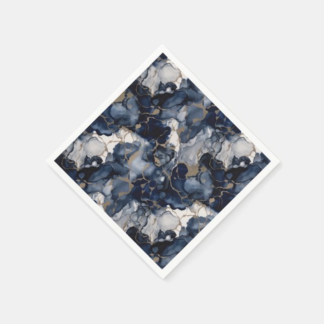 Twilight Navy Blue and Grey with Antique Gold Napkin (Corner)