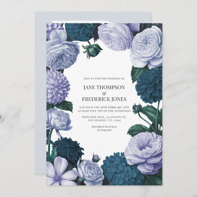 Twilight Navy, Mist Lavender & Silver Periwinkle Invitation (Front/Back)