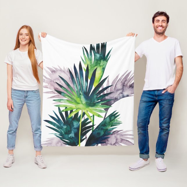 Twilight Palms- Palm Fronds Fleece Blanket (In Situ)