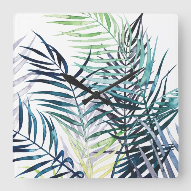 Twilight Palms - Tropical Leaves Square Wall Clock (Front)