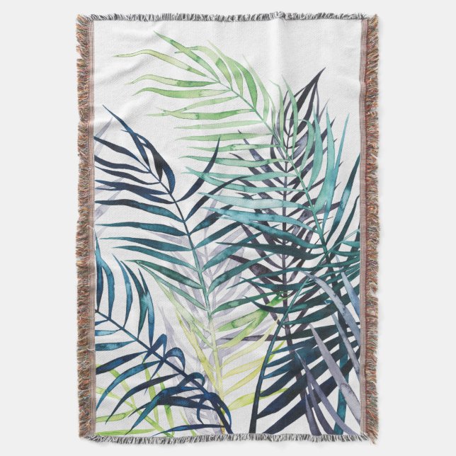Twilight Palms - Tropical Leaves Throw Blanket (Front Vertical)