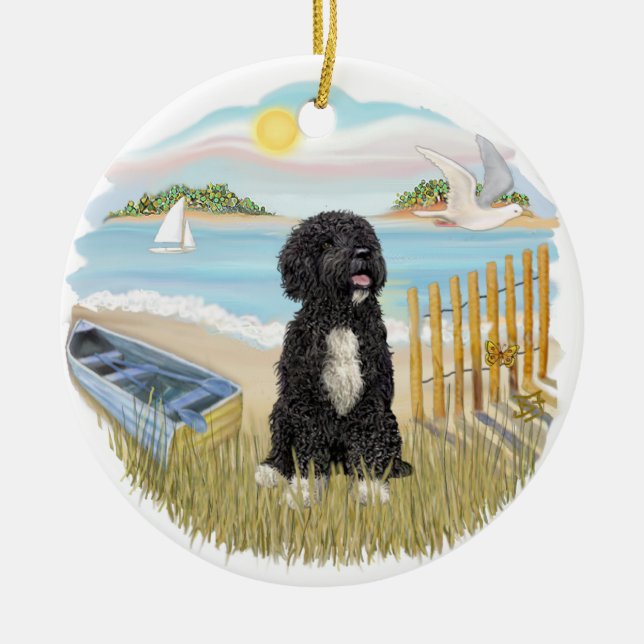 Twilight - Portuguese Water Dog #5 (bw) Ceramic Tree Decoration (Front)