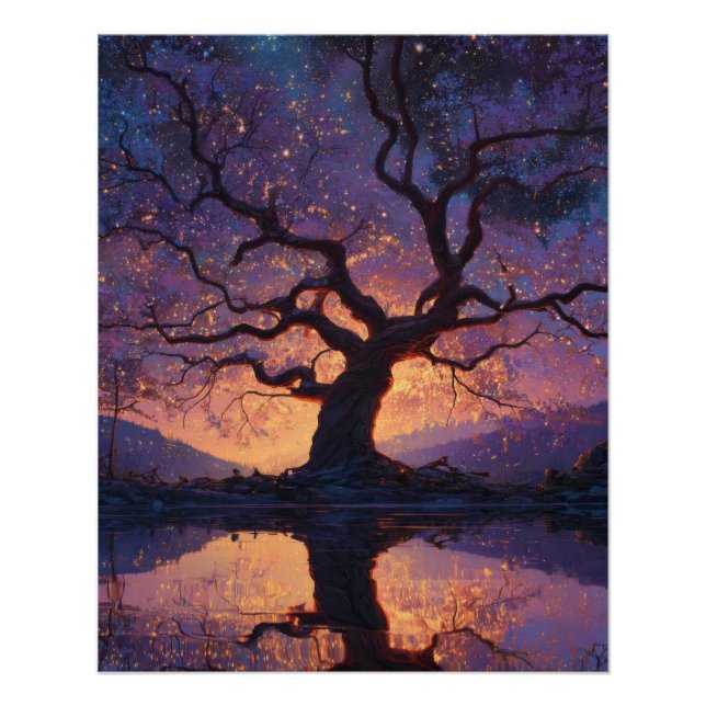 Twilight Purple Enchanted Tree Reflection Art Poster (Front)