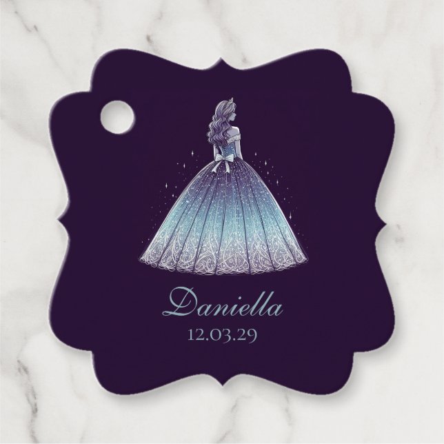 Twilight Purple Quinceañera Favour Tags (Front)