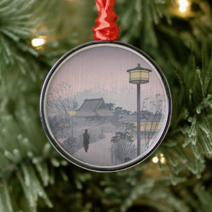 Twilight Rain on Path to Shinobazu in Japan Metal Tree Decoration