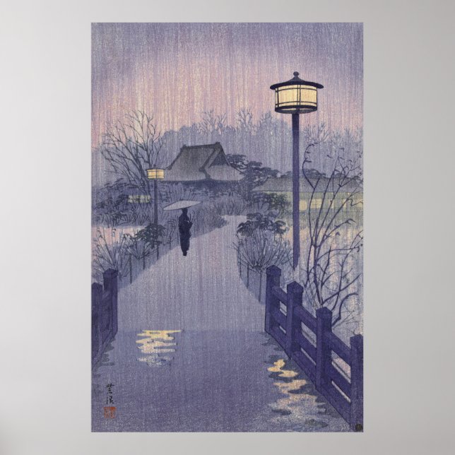 Twilight Rain on Path to Shinobazu in Japan Poster (Front)