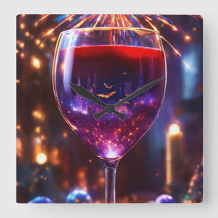 Twilight Reverie: Wine, Stars, and Urban Vampires Square Wall Clock