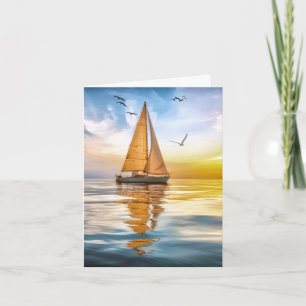 Twilight Sailboat and Seagulls Nautical Note Card
