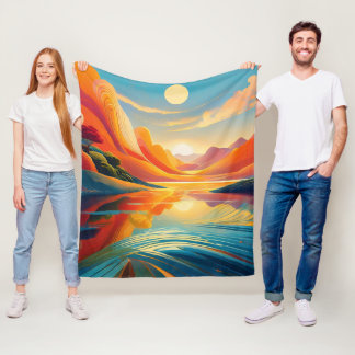 Twilight scenery reflection on lake fleece blanket