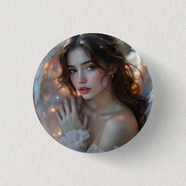 Twilight Seraph – Glowing Angel of Evening Light 3 Cm Round Badge (Front)