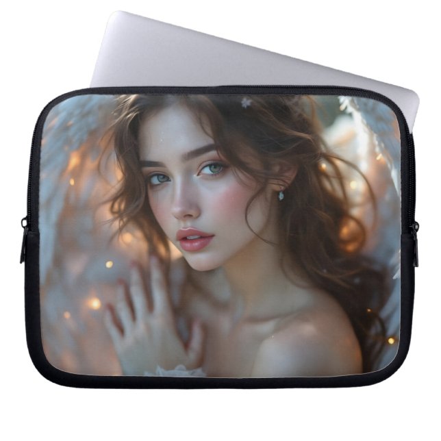 Twilight Seraph – Glowing Angel of Evening Light Laptop Sleeve (Front)