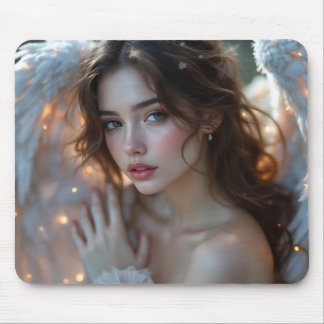 Twilight Seraph – Glowing Angel of Evening Light Mouse Pad