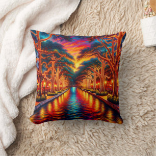 "Twilight Serenity: San Antonio Riverwalk" Cushion