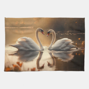 Twilight Serenity - Swans in Love Tea Towel
