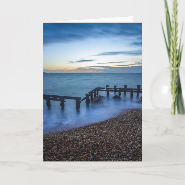 Twilight Sky Over Shoreline and Breakwaters Card (Front)