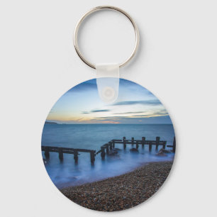 Twilight Sky Over Shoreline and Breakwaters Key Ring