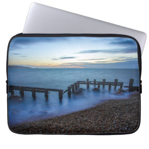 Twilight Sky Over Shoreline and Breakwaters Laptop Sleeve