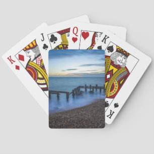 Twilight Sky Over Shoreline and Breakwaters Playing Cards