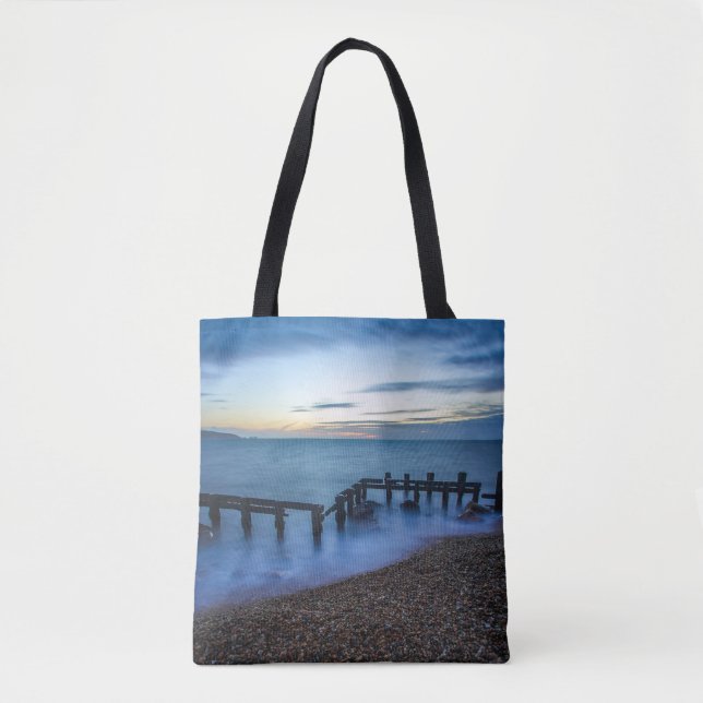 Twilight Sky Over Shoreline and Breakwaters Tote Bag (Front)