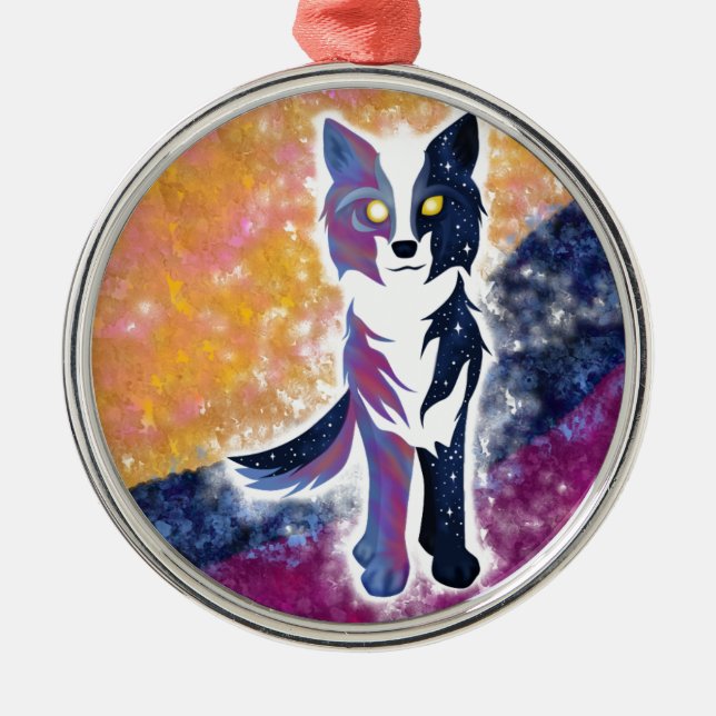 Twilight Sky Wolf Metal Tree Decoration (Front)